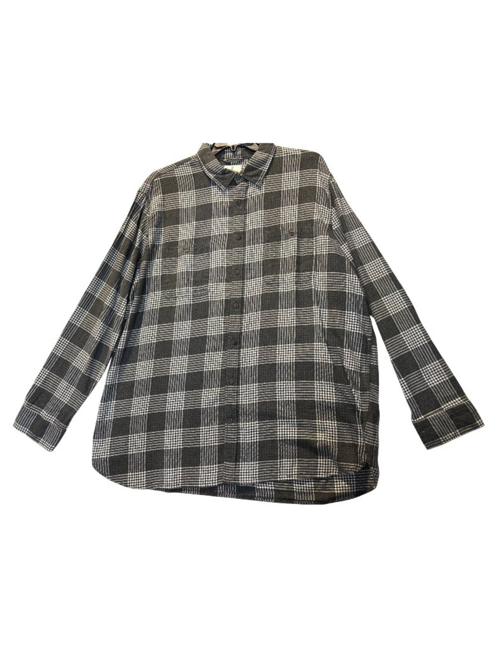 Mutual Weave Mens 2XLT gray White Plaid Button-Up Shirt Long Sleeve Cotton